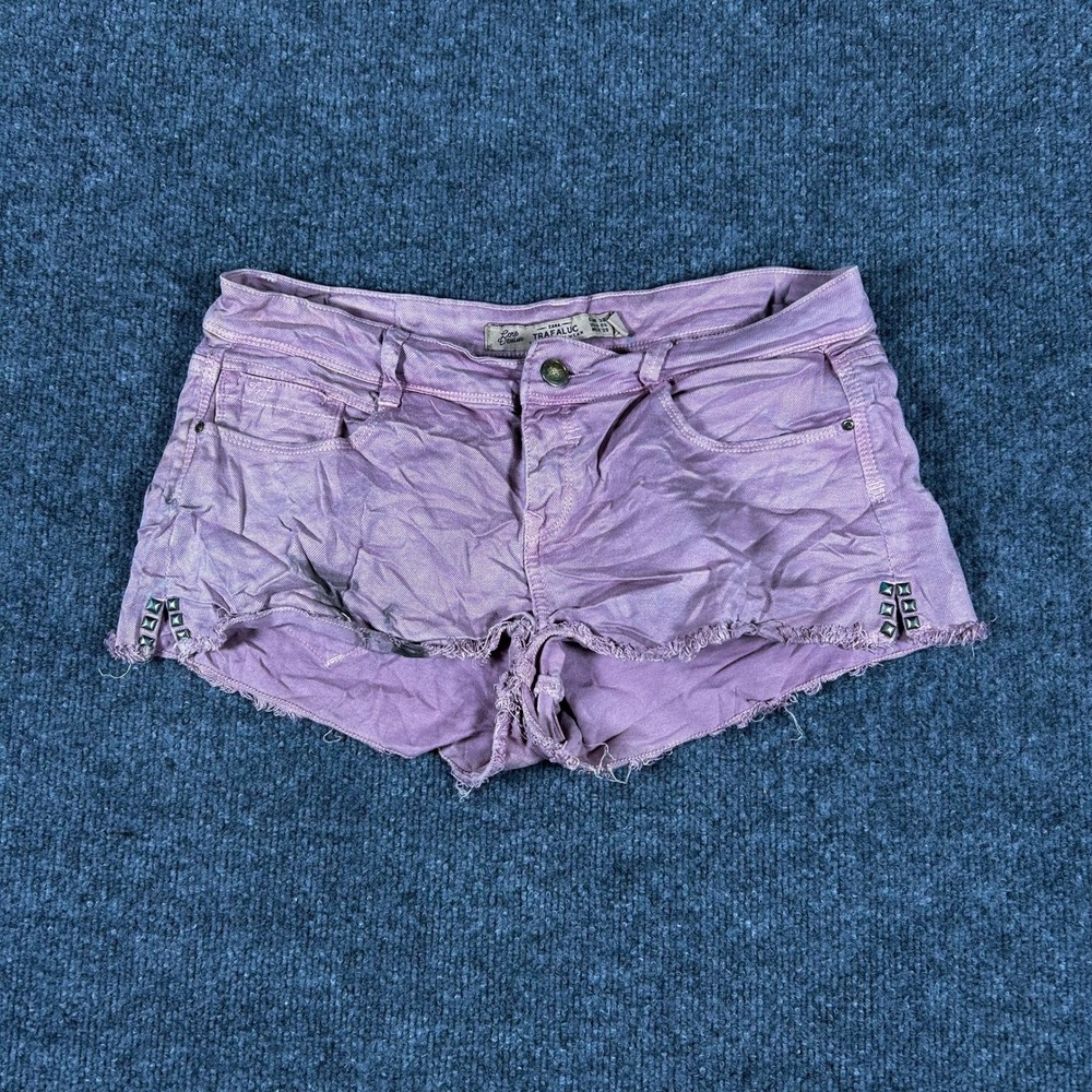 Zara Shorts Womens Size 6 Purple Studded Cutoff Raw Hem Low Rise Casual Denim